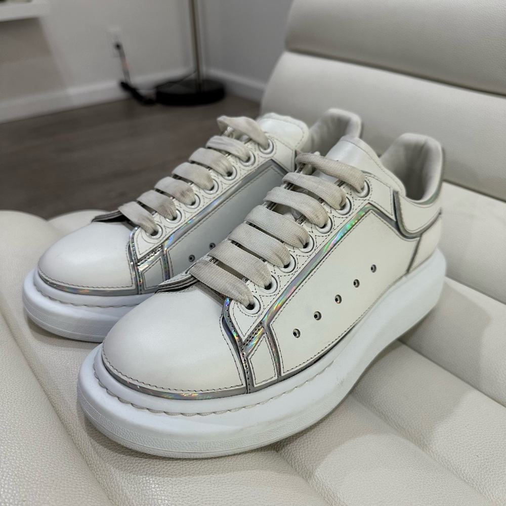 Alexander McQueen White Sneakers with Iridescent Trim